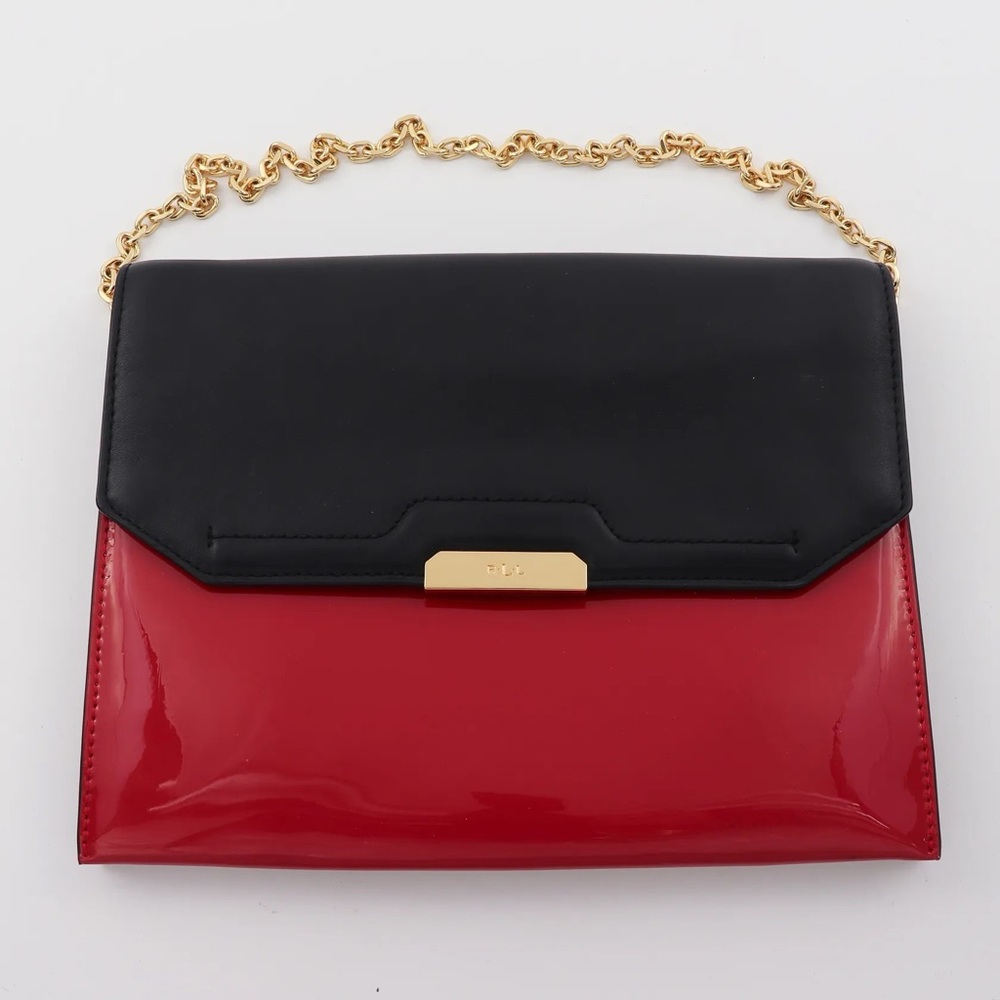 Lauren by Ralph Lauren Chic Black and Red Clutch with Gold Chain